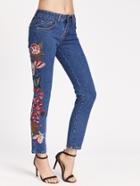 Shein Embroidery Straight Ankle Jeans
