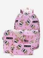 Shein French Fries Print Canvas Combination Bag 3pcs