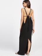 Shein Deep Plunge Neck Draped Slit Back Dress