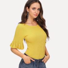 Shein Pearl Beading Ribbed Knit Tee