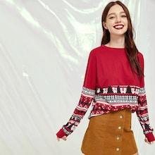 Shein Christmas Mixed Print T-shirt