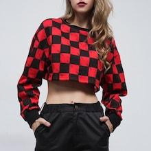 Shein Plaid Crop Sweatshirt