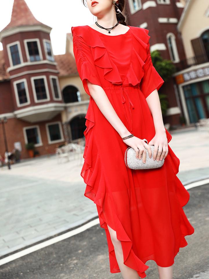 Shein Ruffle Drawstring Split Dress
