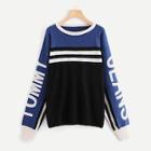 Shein Soft Knit Striped And Lettering Jumper