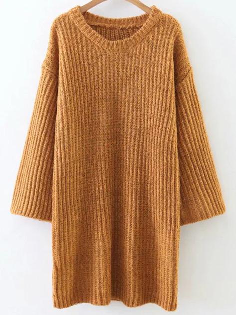 Shein Ginger Round Neck Drop Shoulder Sweater Dress