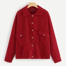 Shein Plus Flap Pocket Detail Teddy Jacket