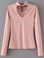 Shein Pink Choker V Neck Casual Top