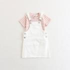 Shein Girls Stripe Tee With Overall Dress