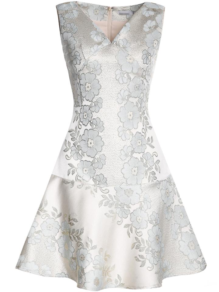 Shein Nude V Neck Sleeveless Jacquard Dress