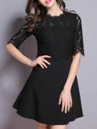 Shein Black Eyelash Lace Combo A-line Dress