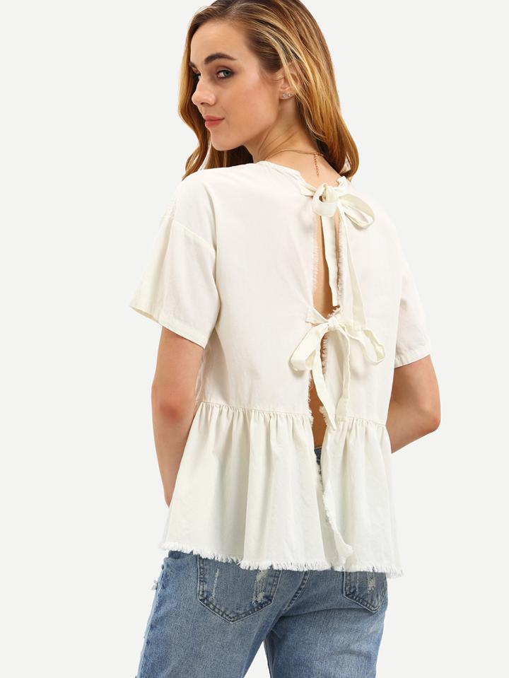 Shein Bow Tie Back Smoke Blouse