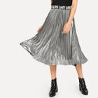 Shein Letter Print Pleated Solid Skirt