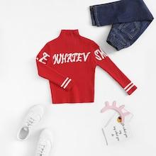 Shein Girls Stripe And Letter Print Sweater