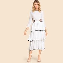 Shein Mesh Insert Contrast Binding Tiered Dress