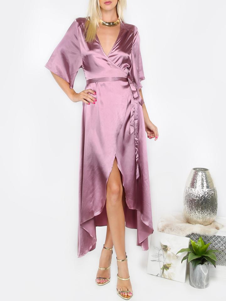 Shein Light Purple Short Sleeve Long Dress