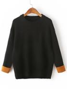 Shein Black Drop Shoulder Contrast Cuff Sweater
