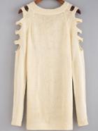 Shein Apricot Round Neck Hollow Long Sleeve Loose Sweater