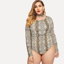 Shein Plus Choker Neck Snake Print Bodysuit