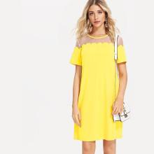 Shein Mesh Yoke Scallop Trim Tunic Dress