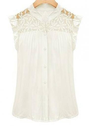 Rosewe Vogue Button Closure Mandarin Collar Sleeveless Woman Shirt