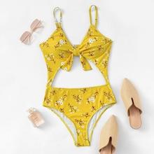 Shein Random Calico Print Cut-out Swimsuit