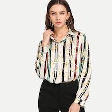 Shein Single Breasted Graphic Print Blouse