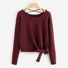 Shein Knot Side Criss Cross Back Sweater