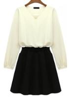 Rosewe Fabulous Color Block Long Sleeve A Line Dress