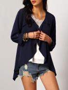Shein Navy Waterfall Collar Chiffon Plus Coat