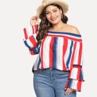 Shein Plus Off Shoulder Colorblock Striped Blouses