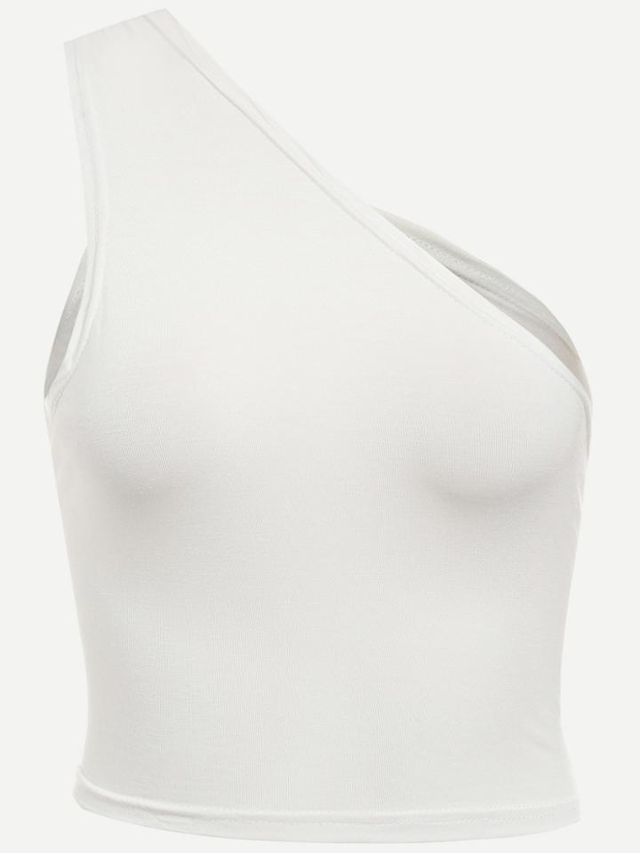 Shein Beige One Shoulder Cut Out Back Tank Top