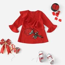 Shein Toddler Girls Rose Embroidered Ruffle Trim Dress