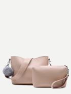 Shein Khaki And White Pu Pom Pom Two Pieces Shoulder Bag With Wide Strap