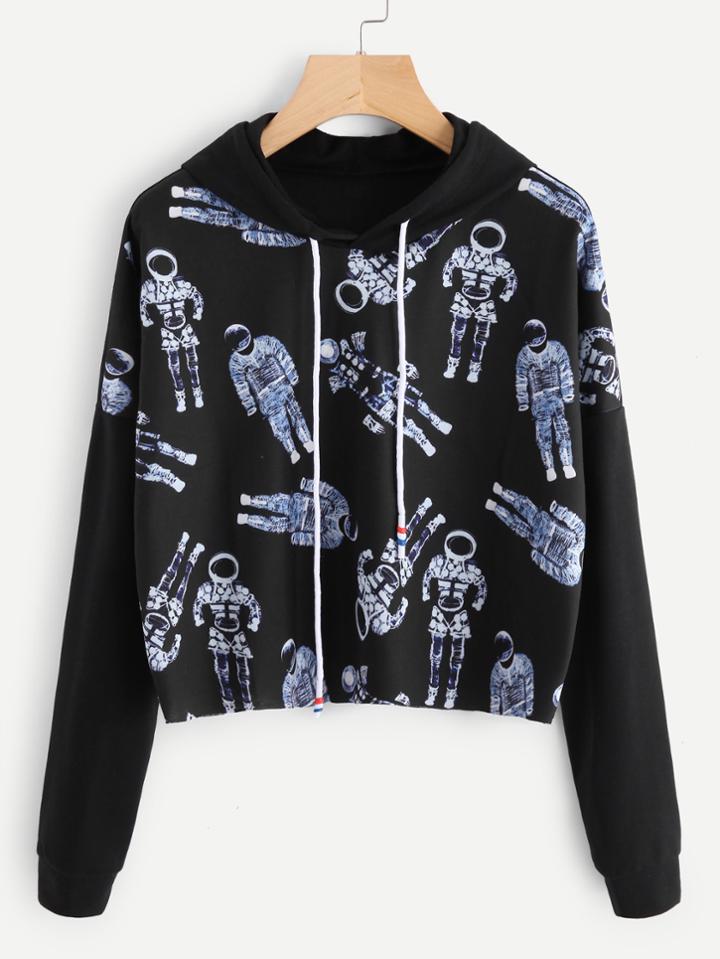 Shein Astronaut Print Drawstring Hoodie