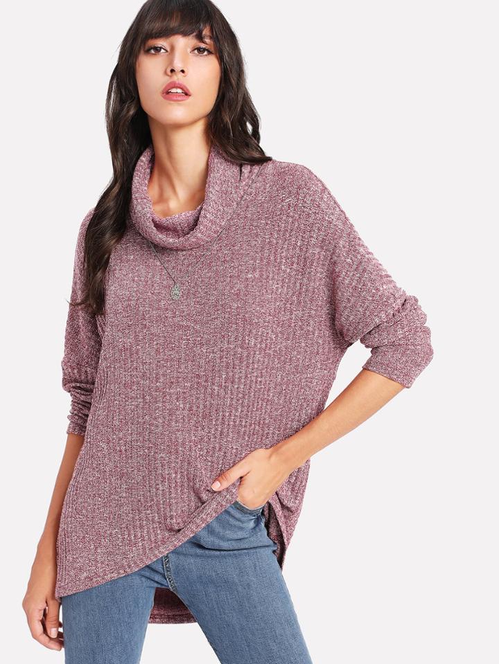 Shein Curved Dip Hem Marled Top