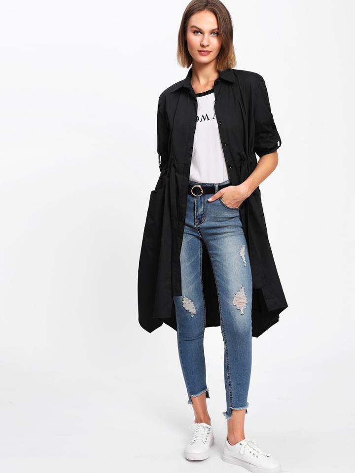 Shein Asymmetric Hem Knotted Detail Coat