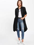 Shein Asymmetric Hem Knotted Detail Coat