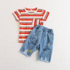 Shein Boys Striped Pocket Front Tee With Pants