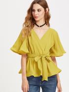 Shein V-neckline Ruffle Top With Self Tie