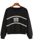 Shein Black Crew Neck Striped 1970 Print Sweatshirt