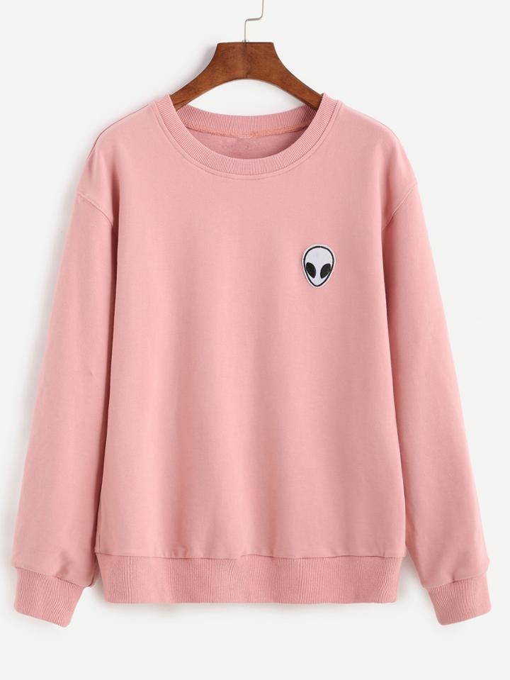 Shein Pink Drop Shoulder Sweatshirt With Alien Patch
