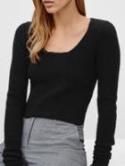 Shein Black Scoop Neck Crop Knit Sweater