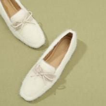 Shein Contrast Bow Decorated Fuzzy Flats