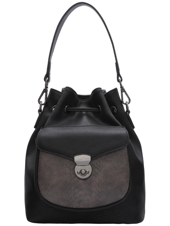 Shein Black Snakeskin Drawstring Bucket Bag