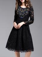 Shein Black Beading Lace A-line Dress