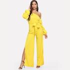 Shein One Shoulder Tie Waist Wide Leg Jumpsuit