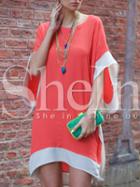 Shein Orange Batwing Sleeve Color Block Dress