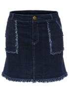 Shein Navy Fringe Pockets Denim Skirt