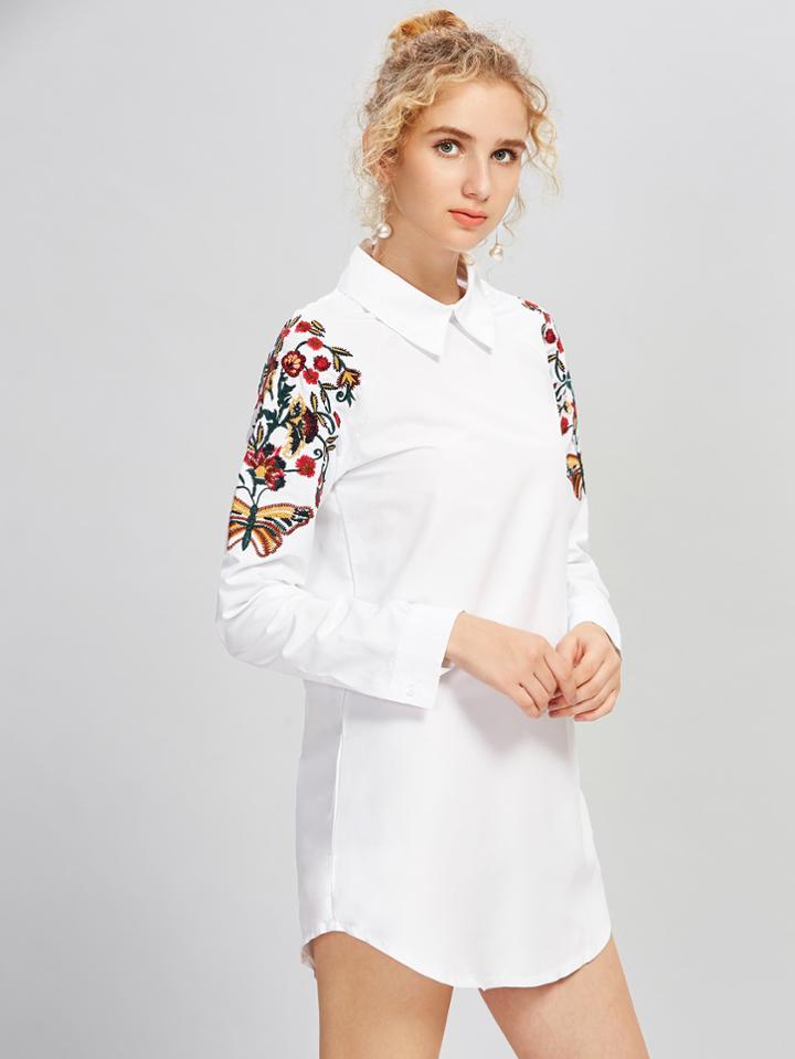 Shein Shoulder Embroidery Shirt Dress