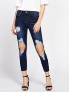 Shein Raw Hem Shredded Rips Jeans